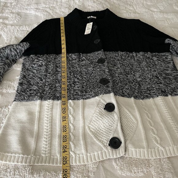 Talbots Cardigan Sweater Womens X Black White Button Up Cable Knit Fisherman NWT - Picture 6 of 12